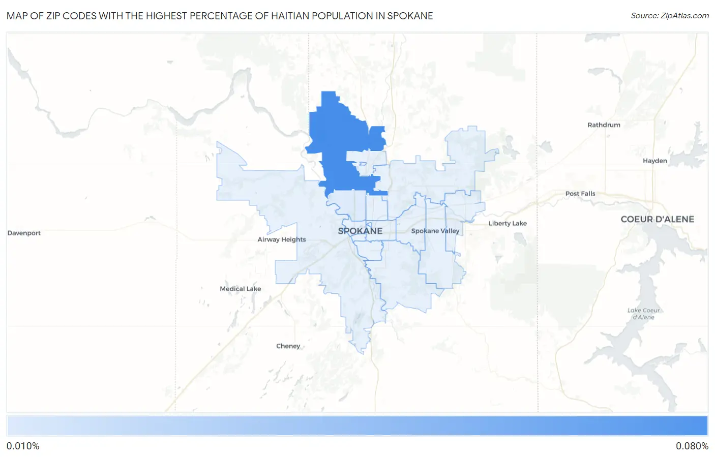 Zip Codes with the Highest Percentage of Haitian Population in Spokane Map