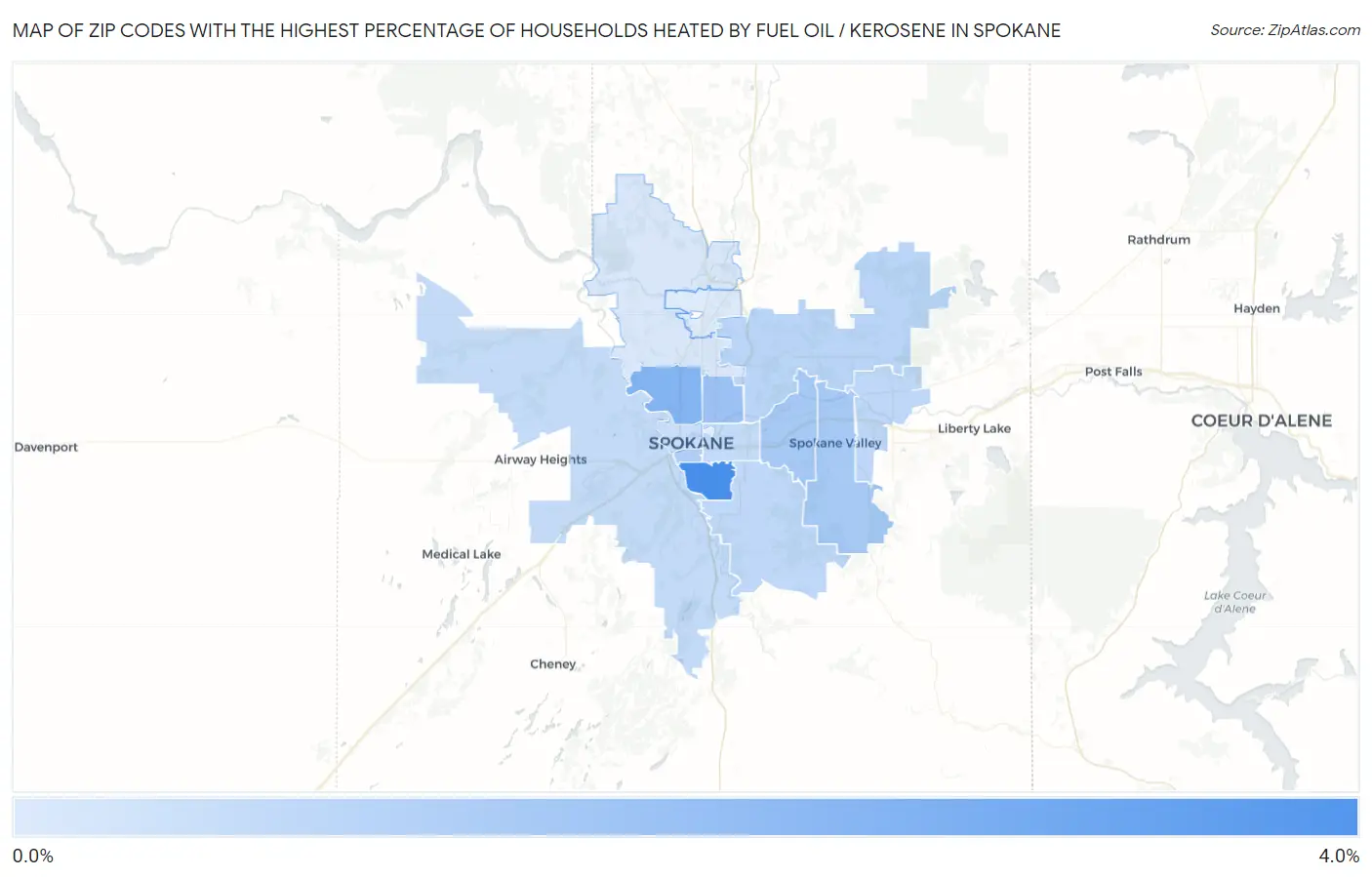 Zip Codes with the Highest Percentage of Households Heated by Fuel Oil / Kerosene in Spokane Map