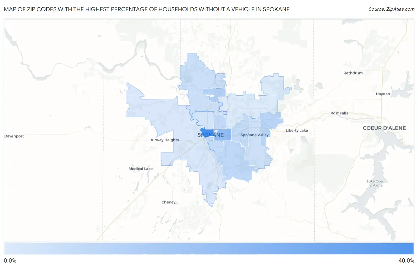 Zip Codes with the Highest Percentage of Households Without a Vehicle in Spokane Map