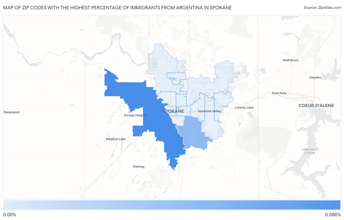Zip Codes with the Highest Percentage of Immigrants from Argentina in Spokane Map