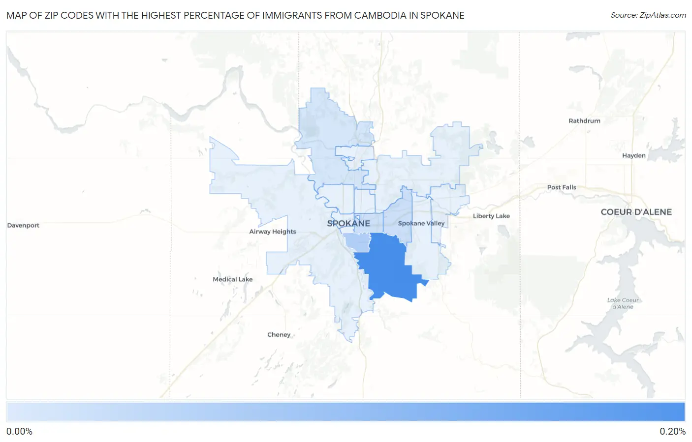 Zip Codes with the Highest Percentage of Immigrants from Cambodia in Spokane Map