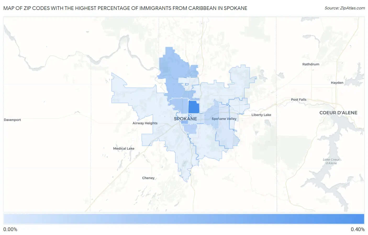 Zip Codes with the Highest Percentage of Immigrants from Caribbean in Spokane Map