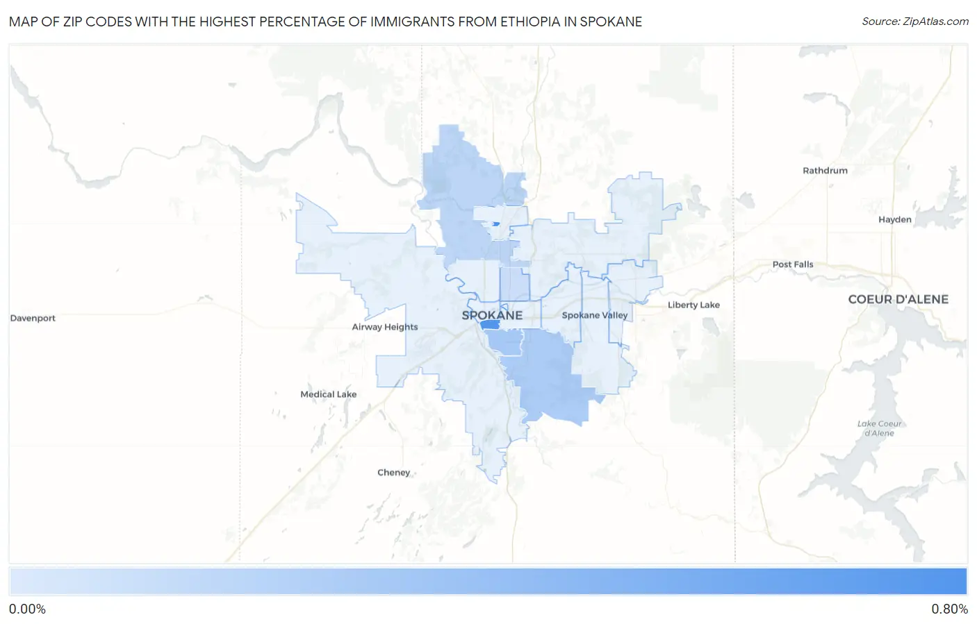 Zip Codes with the Highest Percentage of Immigrants from Ethiopia in Spokane Map