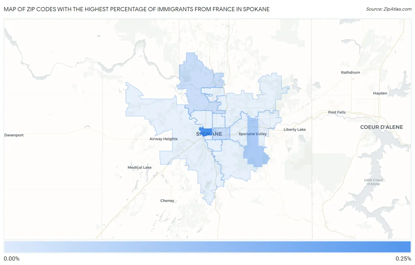 Zip Codes with the Highest Percentage of Immigrants from France in Spokane Map
