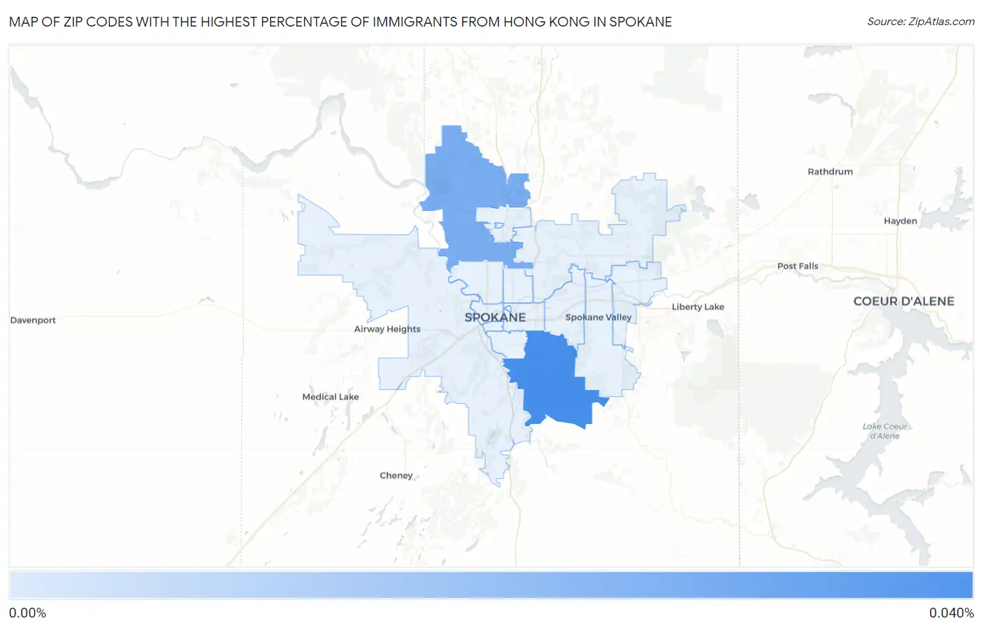 Zip Codes with the Highest Percentage of Immigrants from Hong Kong in Spokane Map