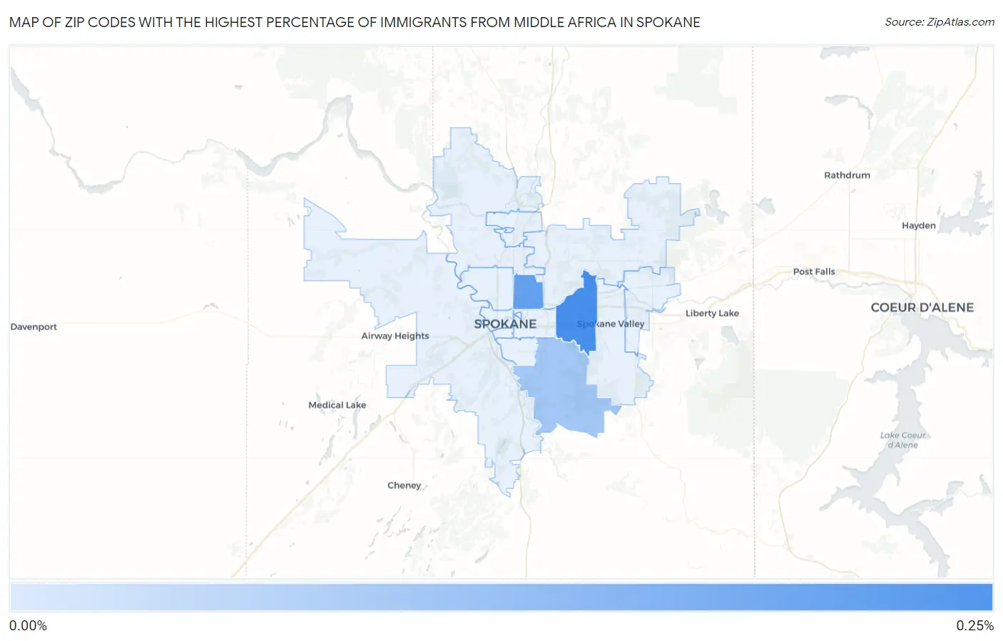 Zip Codes with the Highest Percentage of Immigrants from Middle Africa in Spokane Map
