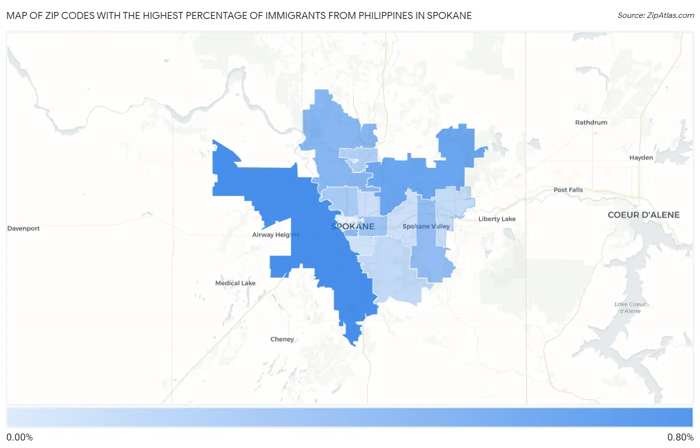 Zip Codes with the Highest Percentage of Immigrants from Philippines in Spokane Map