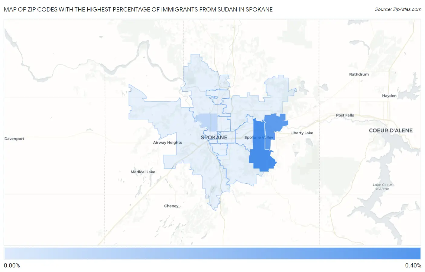 Zip Codes with the Highest Percentage of Immigrants from Sudan in Spokane Map