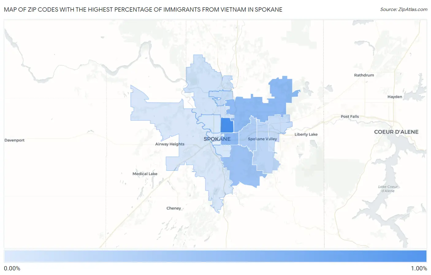 Zip Codes with the Highest Percentage of Immigrants from Vietnam in Spokane Map