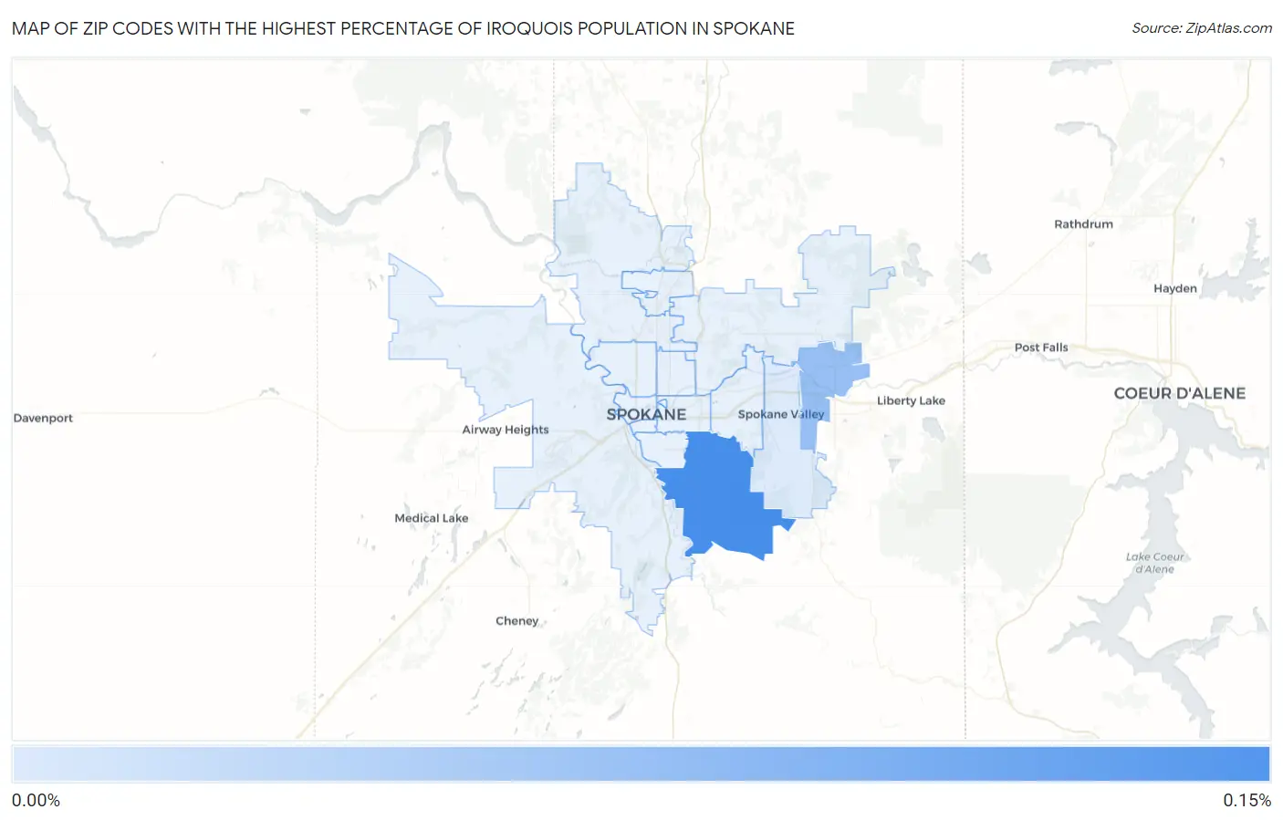 Zip Codes with the Highest Percentage of Iroquois Population in Spokane Map