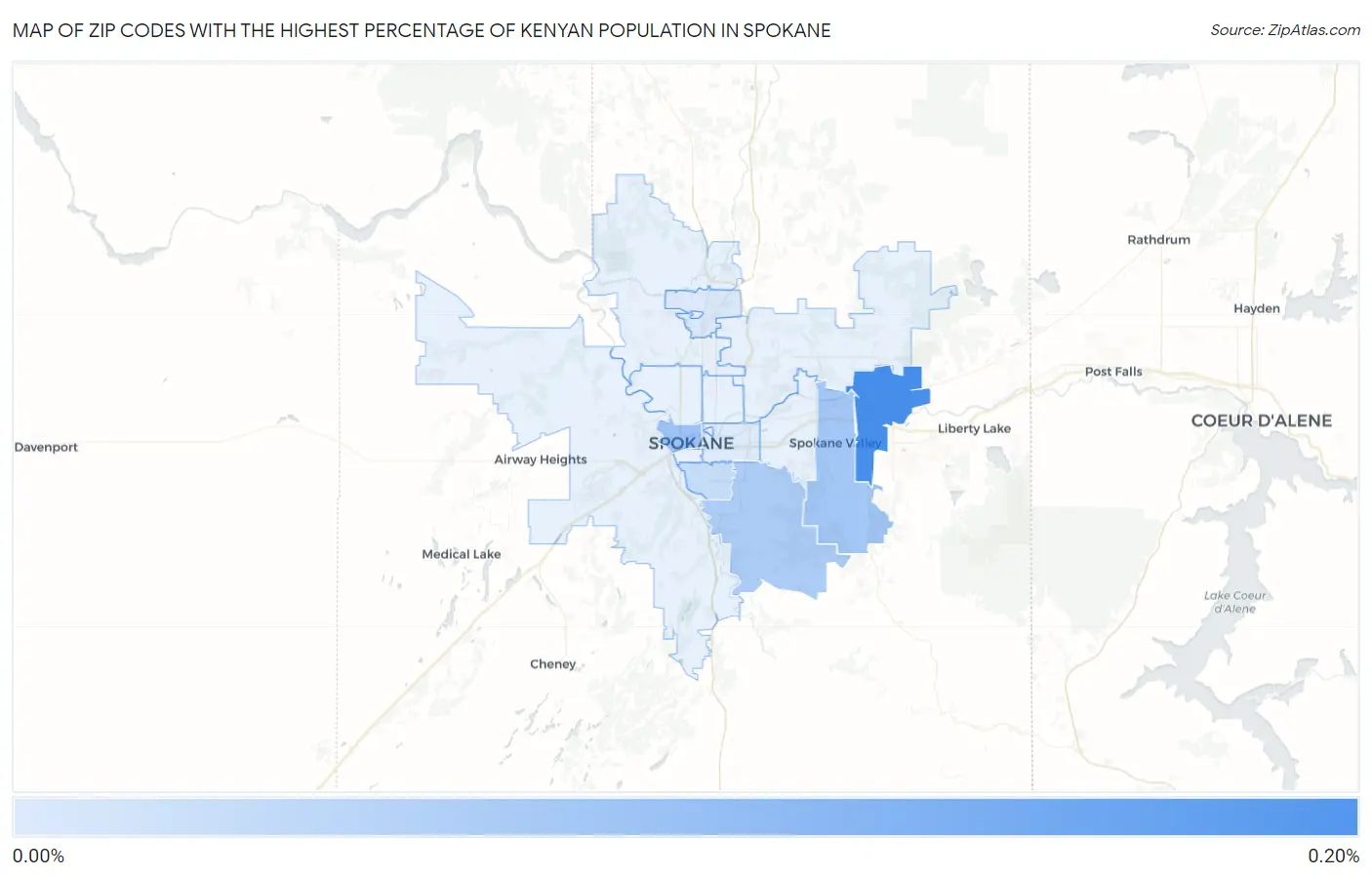 Zip Codes with the Highest Percentage of Kenyan Population in Spokane Map