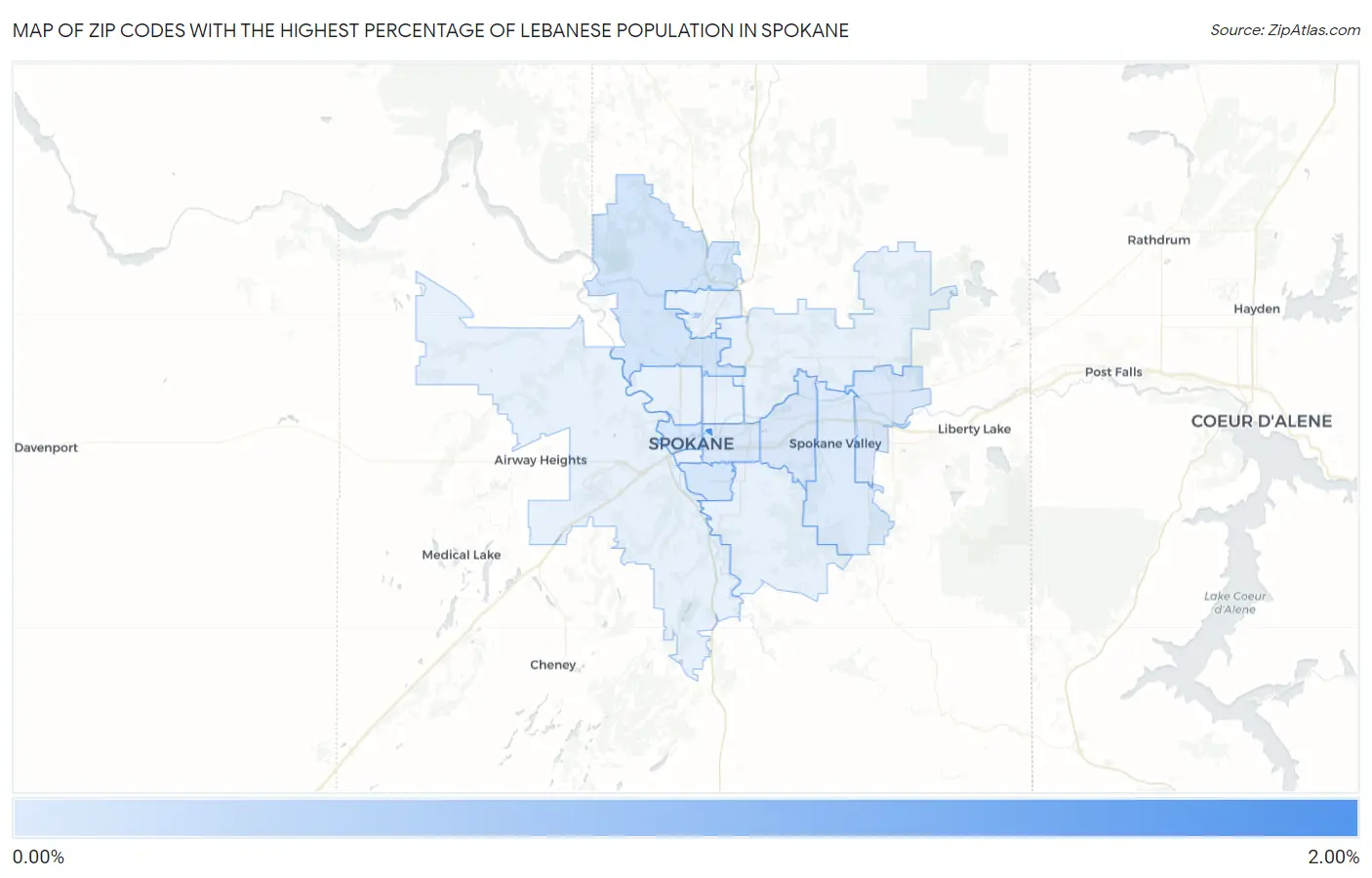 Zip Codes with the Highest Percentage of Lebanese Population in Spokane Map