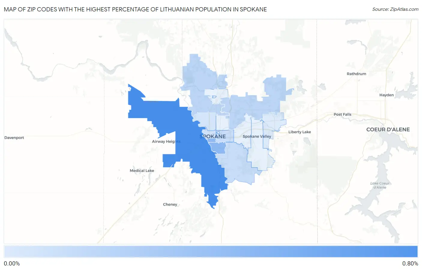 Zip Codes with the Highest Percentage of Lithuanian Population in Spokane Map