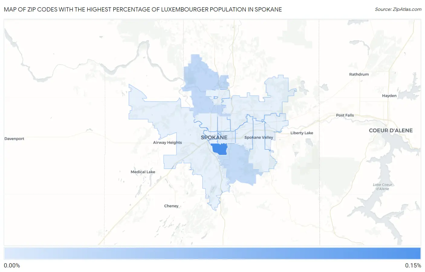 Zip Codes with the Highest Percentage of Luxembourger Population in Spokane Map