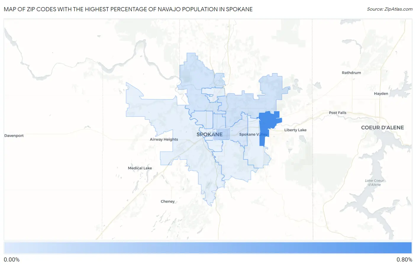 Zip Codes with the Highest Percentage of Navajo Population in Spokane Map
