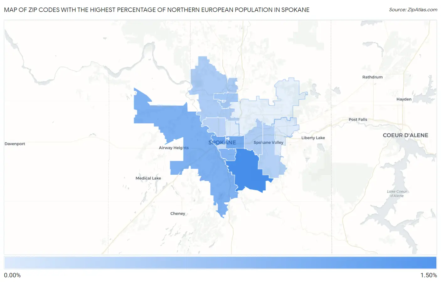 Zip Codes with the Highest Percentage of Northern European Population in Spokane Map