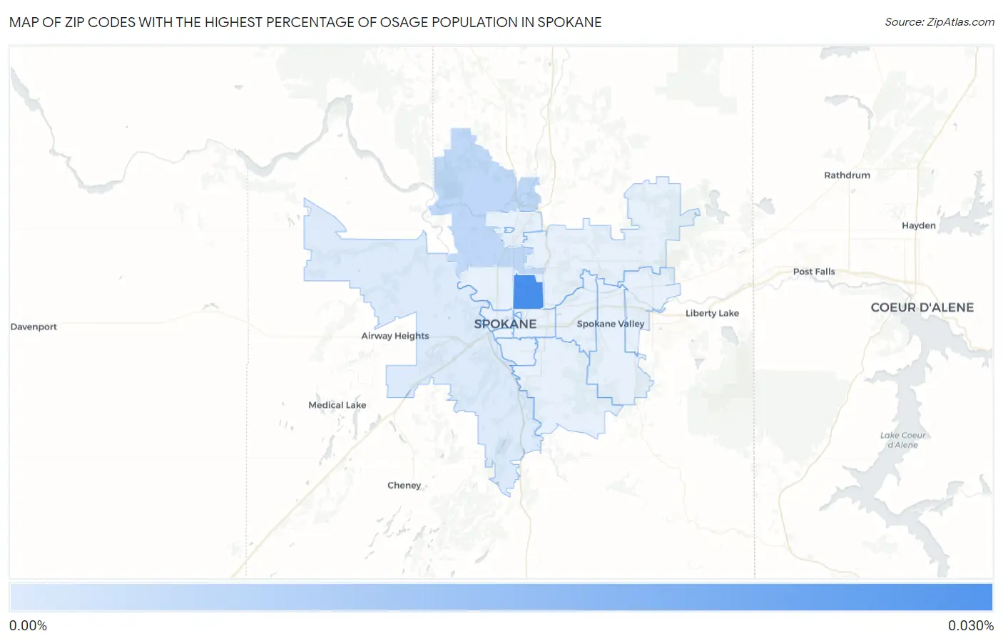 Zip Codes with the Highest Percentage of Osage Population in Spokane Map