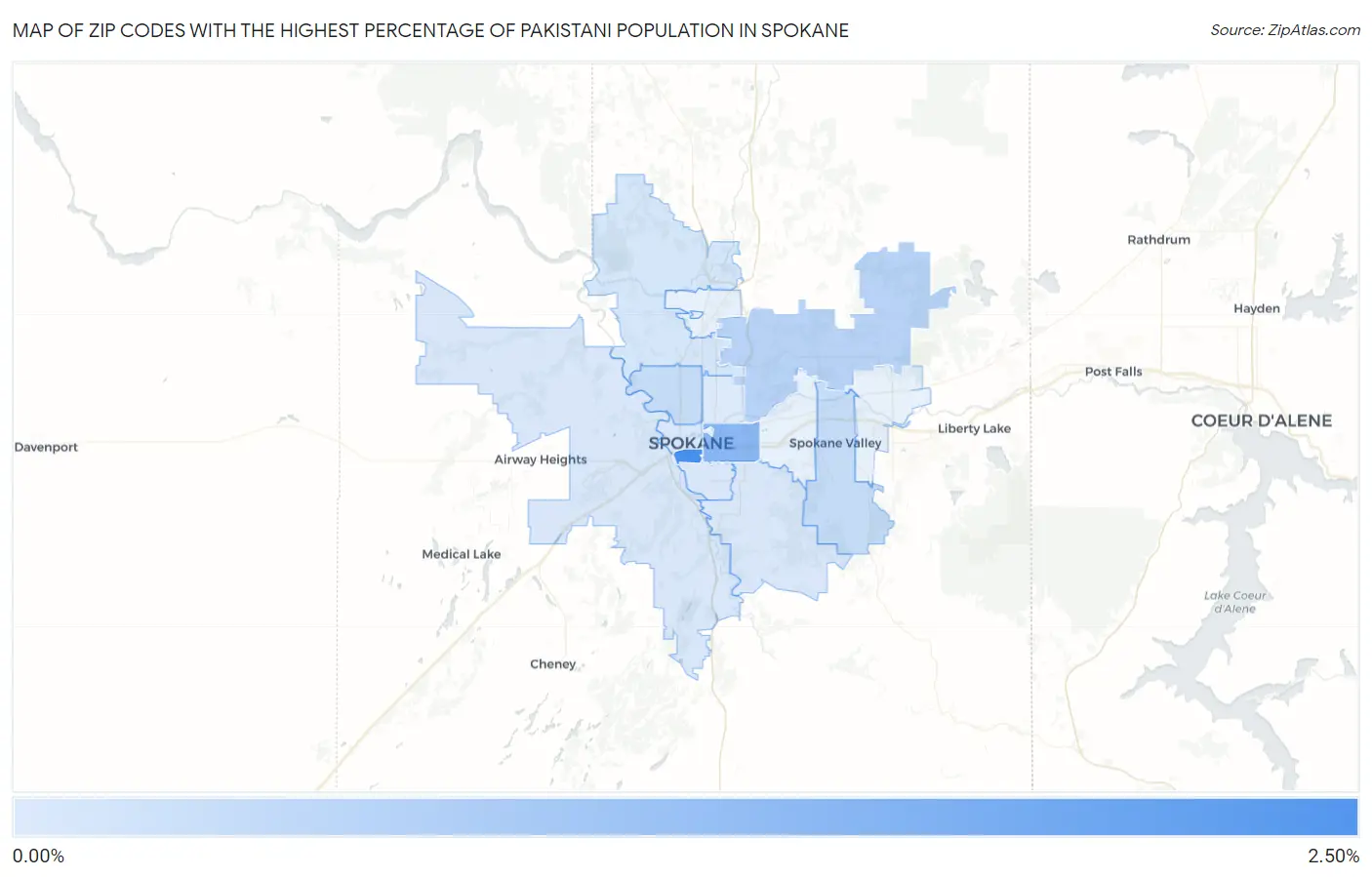 Zip Codes with the Highest Percentage of Pakistani Population in Spokane Map