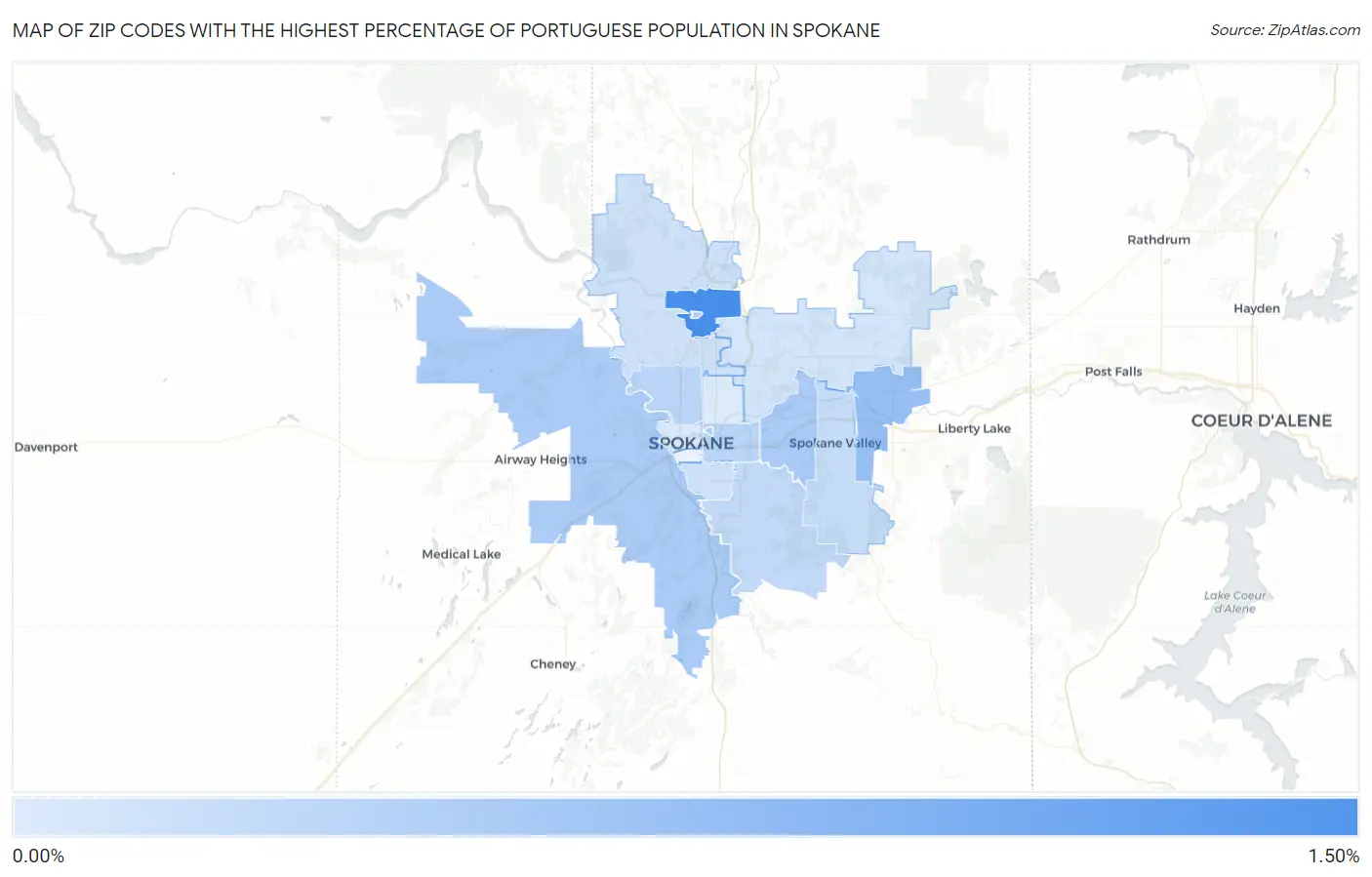 Zip Codes with the Highest Percentage of Portuguese Population in Spokane Map