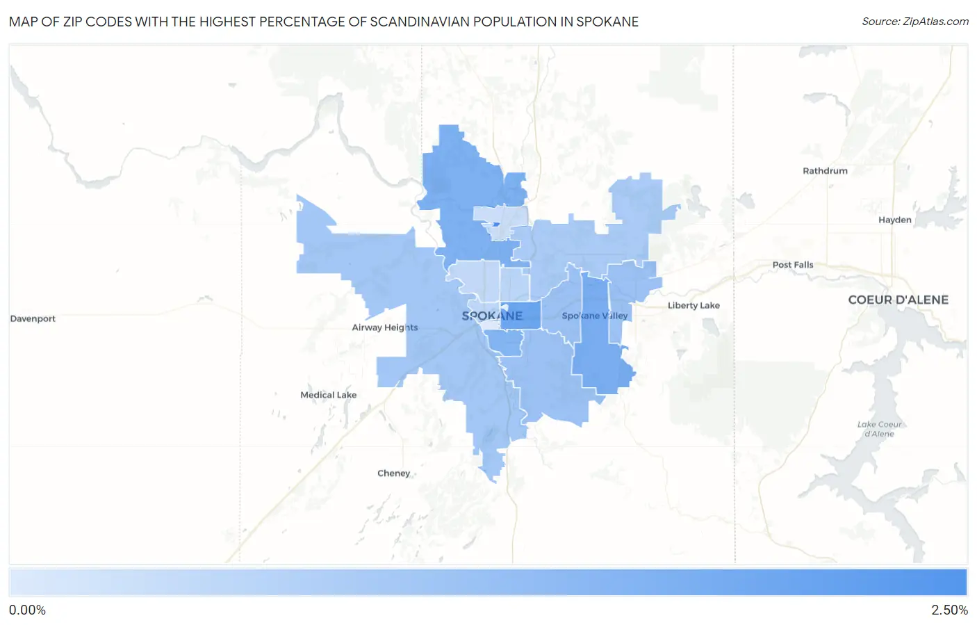 Zip Codes with the Highest Percentage of Scandinavian Population in Spokane Map