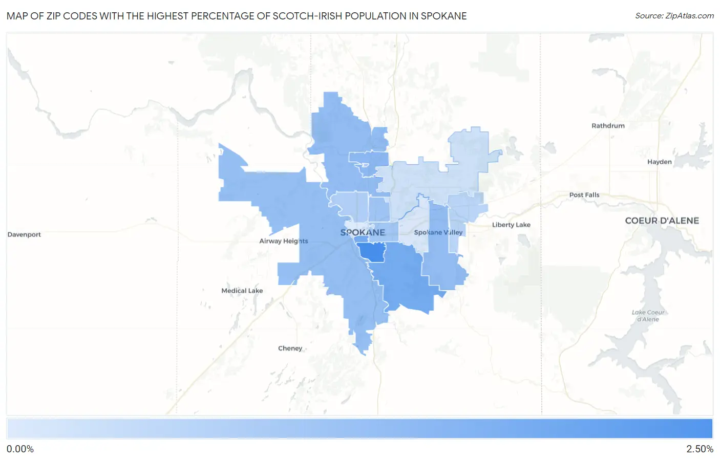 Zip Codes with the Highest Percentage of Scotch-Irish Population in Spokane Map