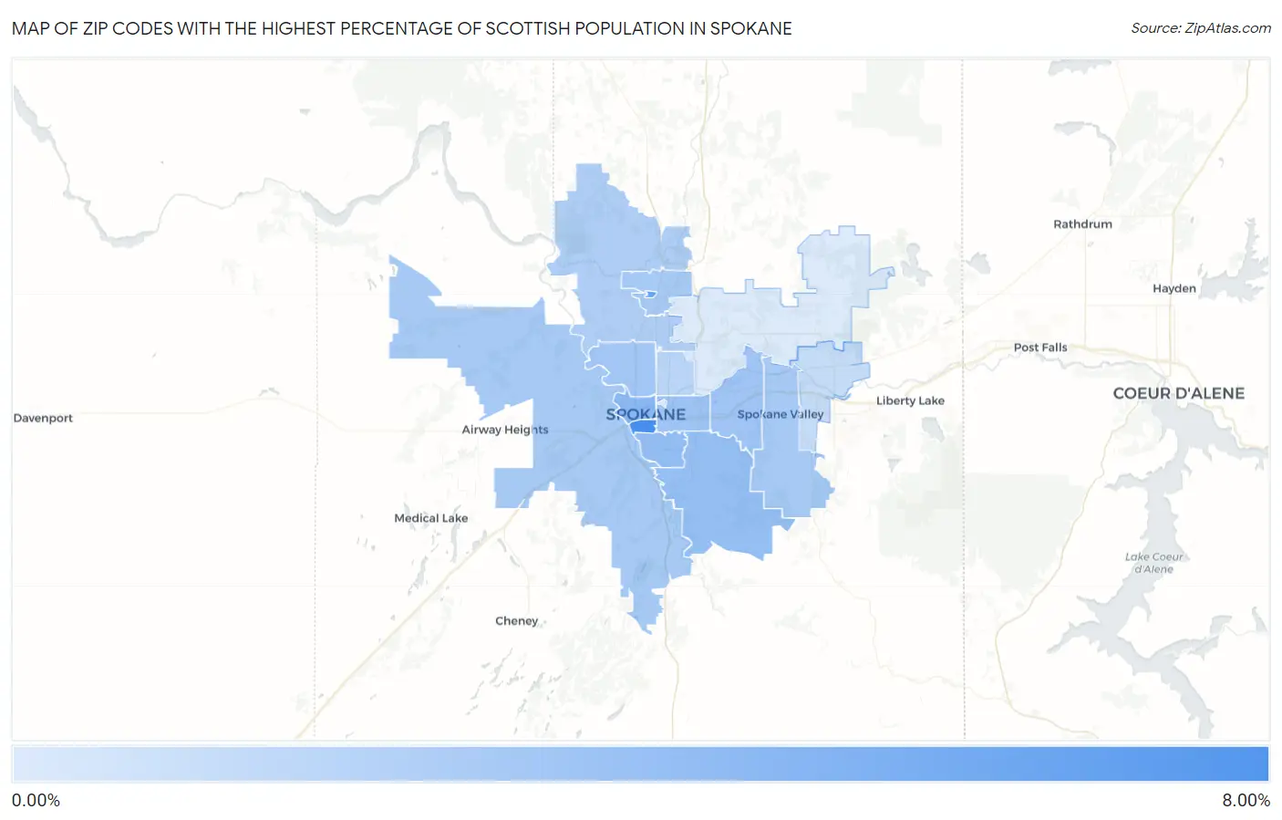 Zip Codes with the Highest Percentage of Scottish Population in Spokane Map