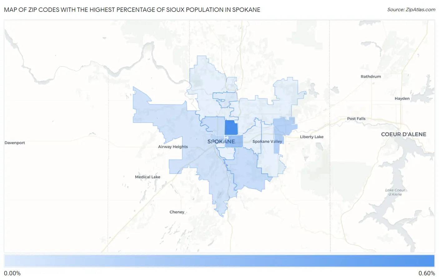 Zip Codes with the Highest Percentage of Sioux Population in Spokane Map