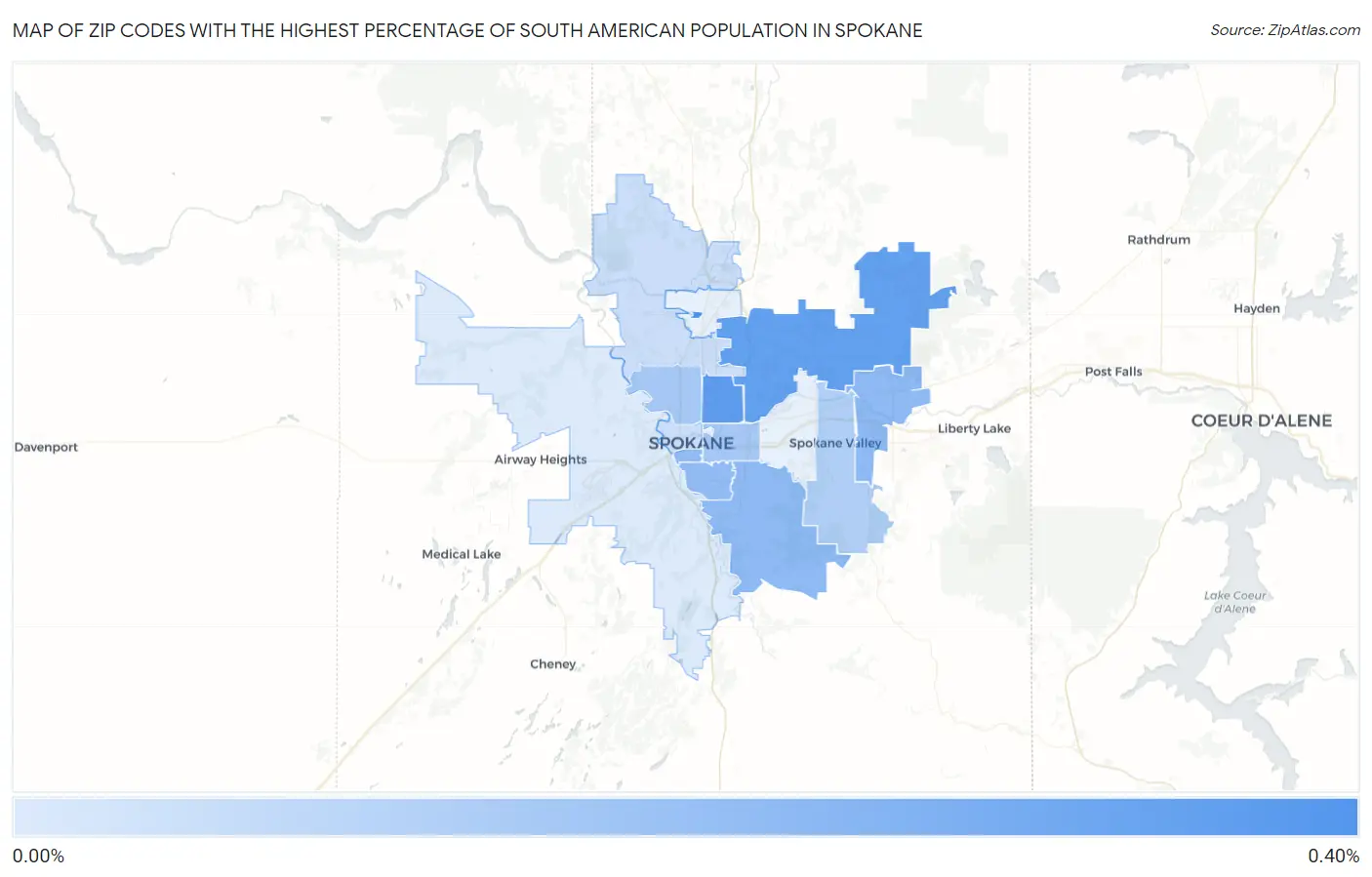 Zip Codes with the Highest Percentage of South American Population in Spokane Map