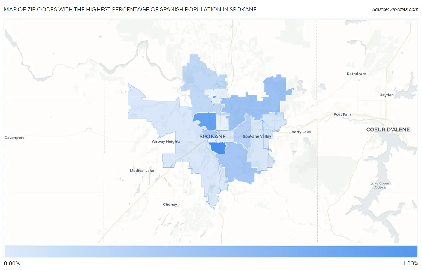 Zip Codes with the Highest Percentage of Spanish Population in Spokane Map