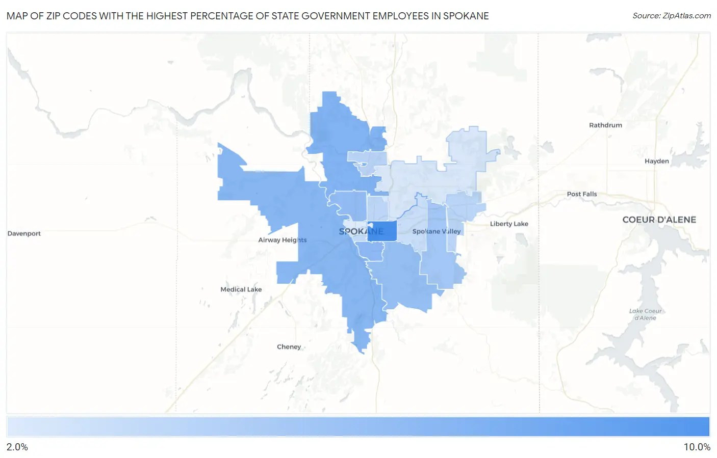 Zip Codes with the Highest Percentage of State Government Employees in Spokane Map