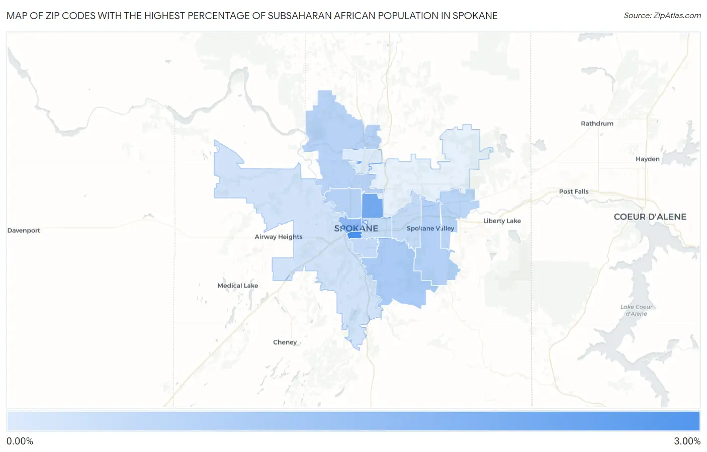 Zip Codes with the Highest Percentage of Subsaharan African Population in Spokane Map