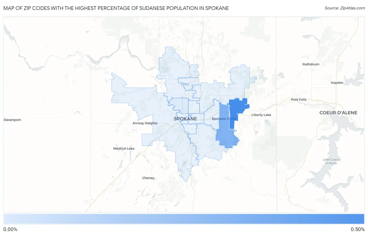 Zip Codes with the Highest Percentage of Sudanese Population in Spokane Map