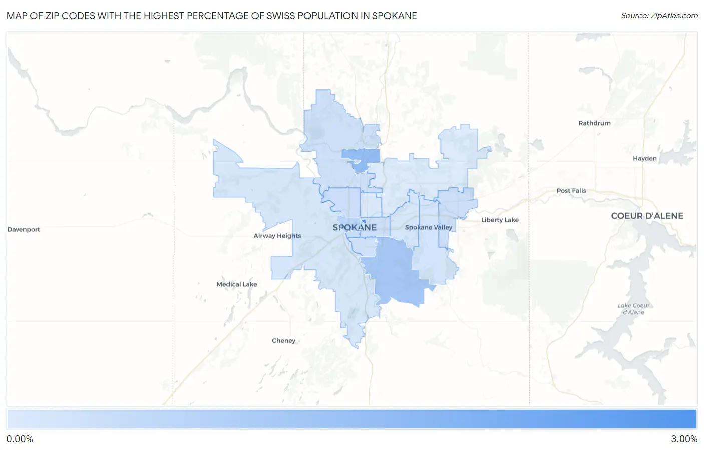 Zip Codes with the Highest Percentage of Swiss Population in Spokane Map