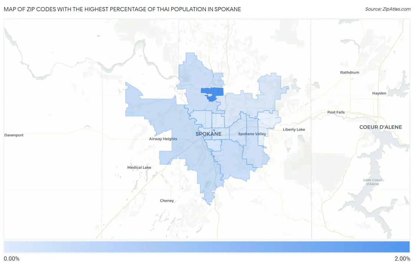 Zip Codes with the Highest Percentage of Thai Population in Spokane Map