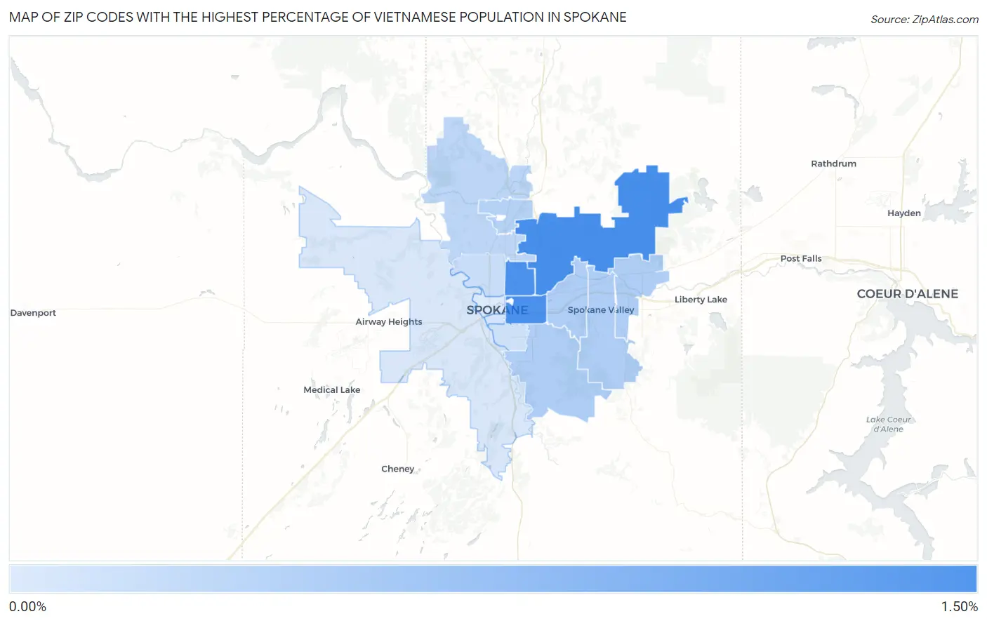 Zip Codes with the Highest Percentage of Vietnamese Population in Spokane Map