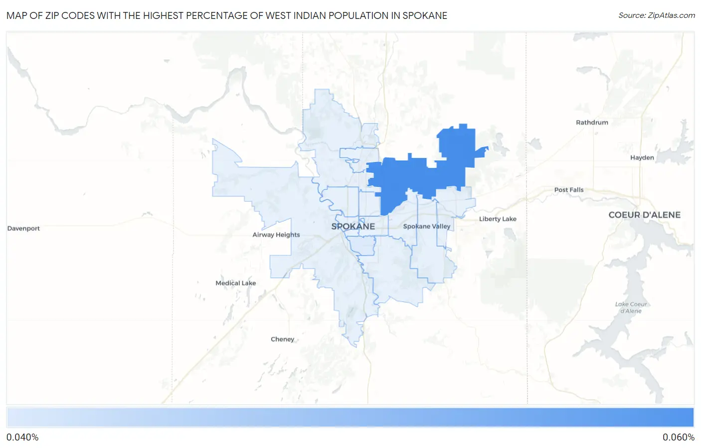 Zip Codes with the Highest Percentage of West Indian Population in Spokane Map