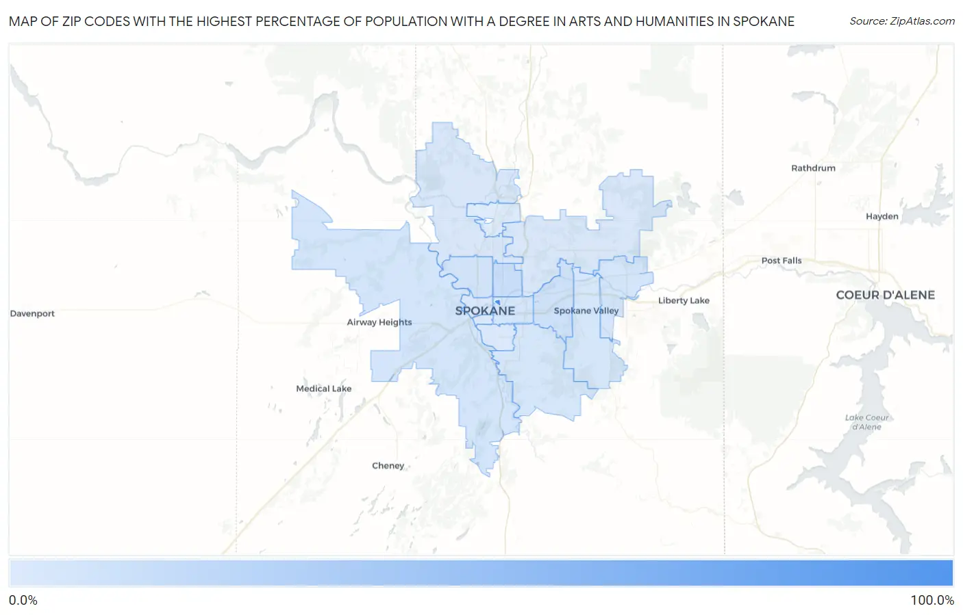 Zip Codes with the Highest Percentage of Population with a Degree in Arts and Humanities in Spokane Map