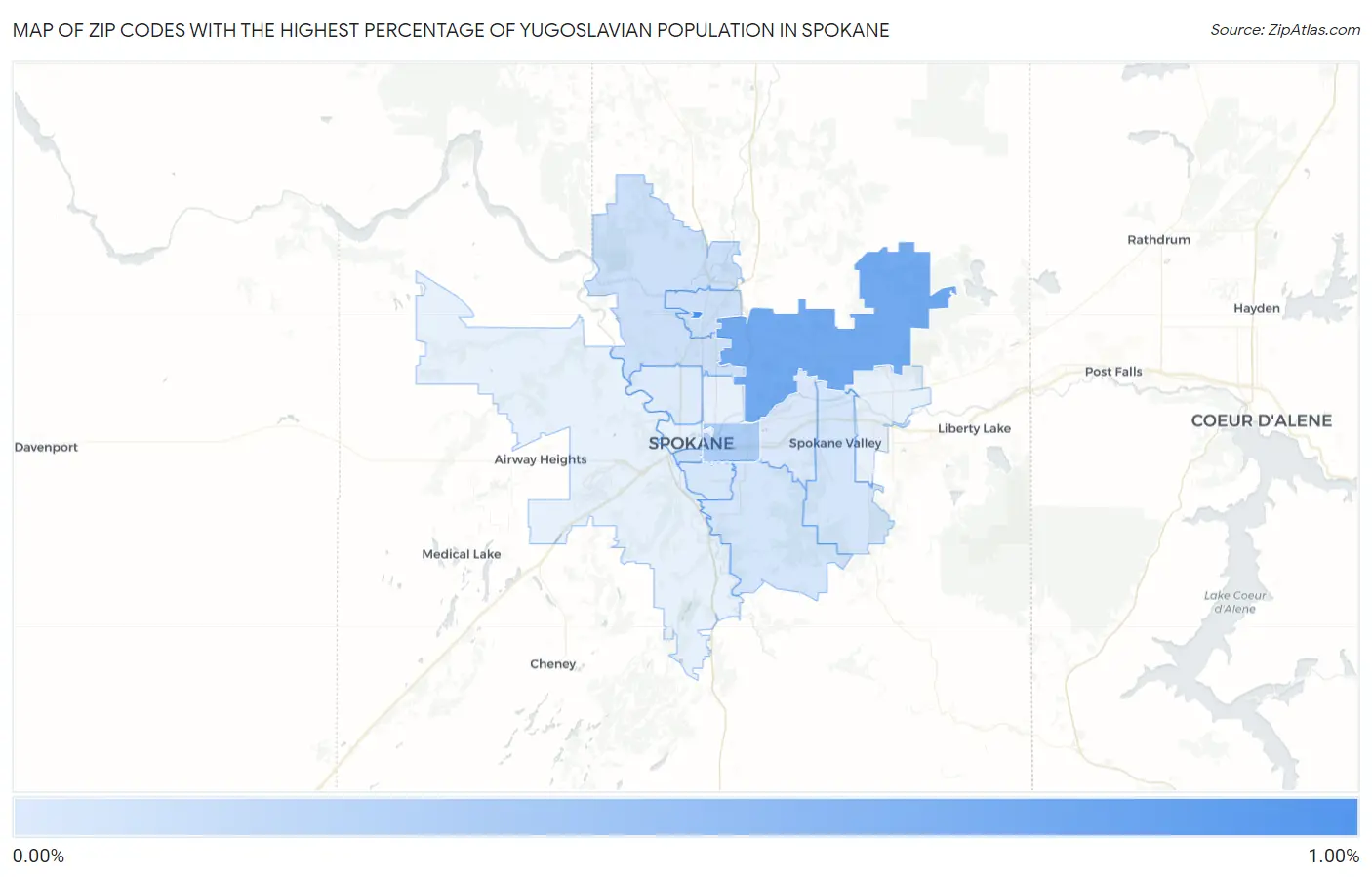 Zip Codes with the Highest Percentage of Yugoslavian Population in Spokane Map