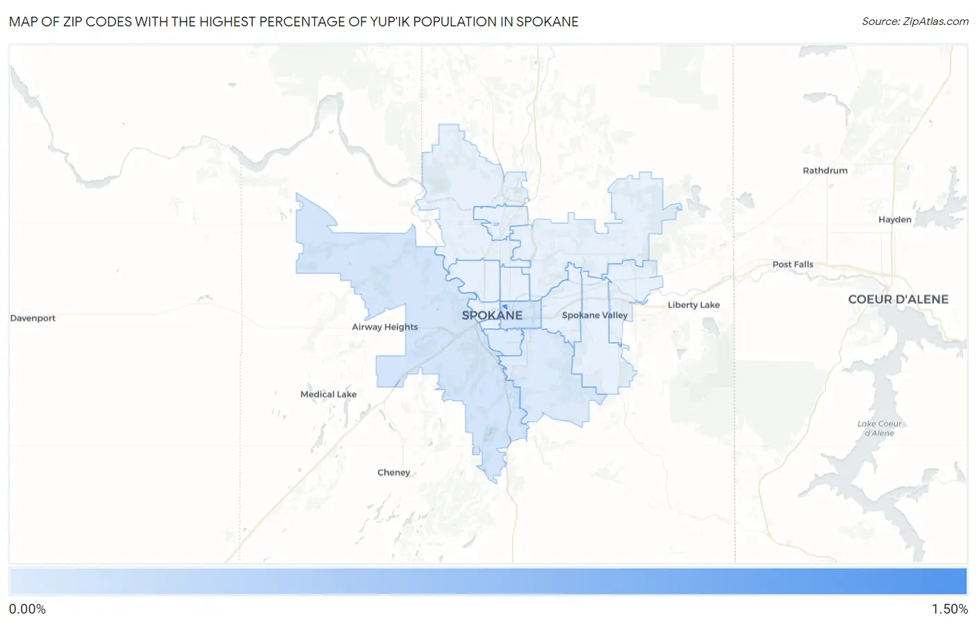Zip Codes with the Highest Percentage of Yup'ik Population in Spokane Map