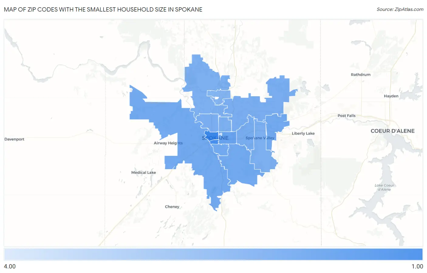 Zip Codes with the Smallest Household Size in Spokane Map