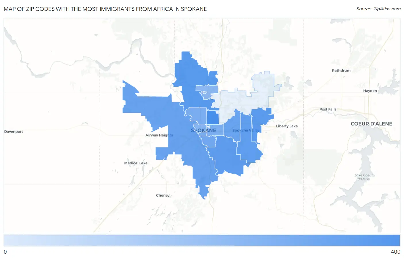 Zip Codes with the Most Immigrants from Africa in Spokane Map