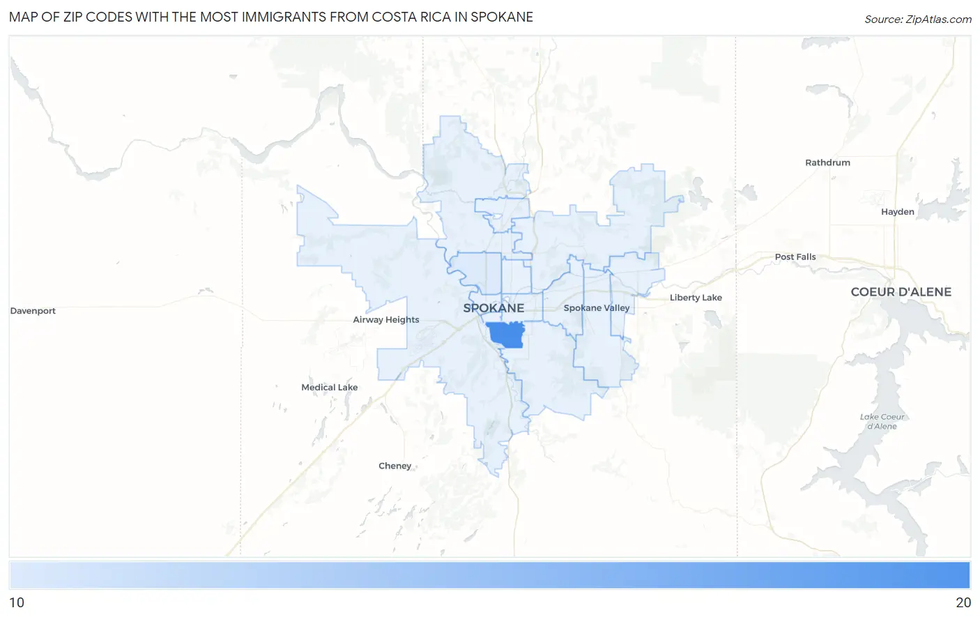 Zip Codes with the Most Immigrants from Costa Rica in Spokane Map