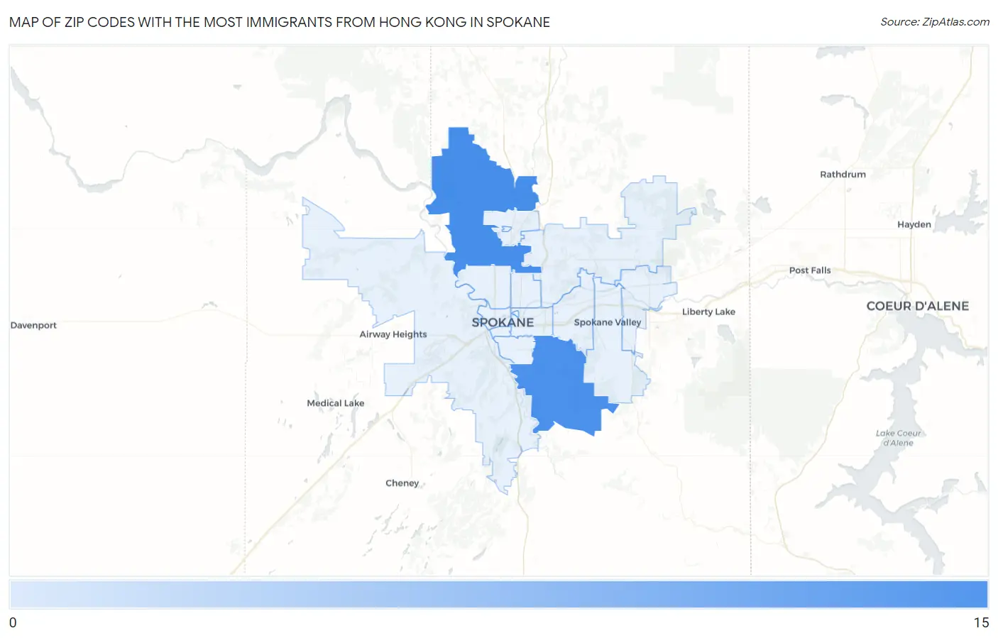 Zip Codes with the Most Immigrants from Hong Kong in Spokane Map