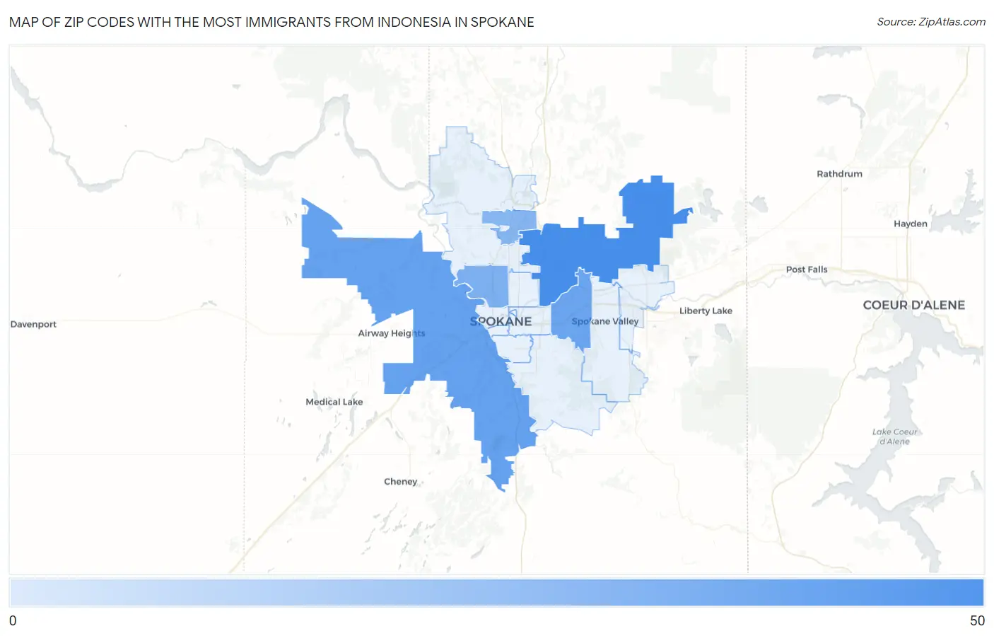 Zip Codes with the Most Immigrants from Indonesia in Spokane Map
