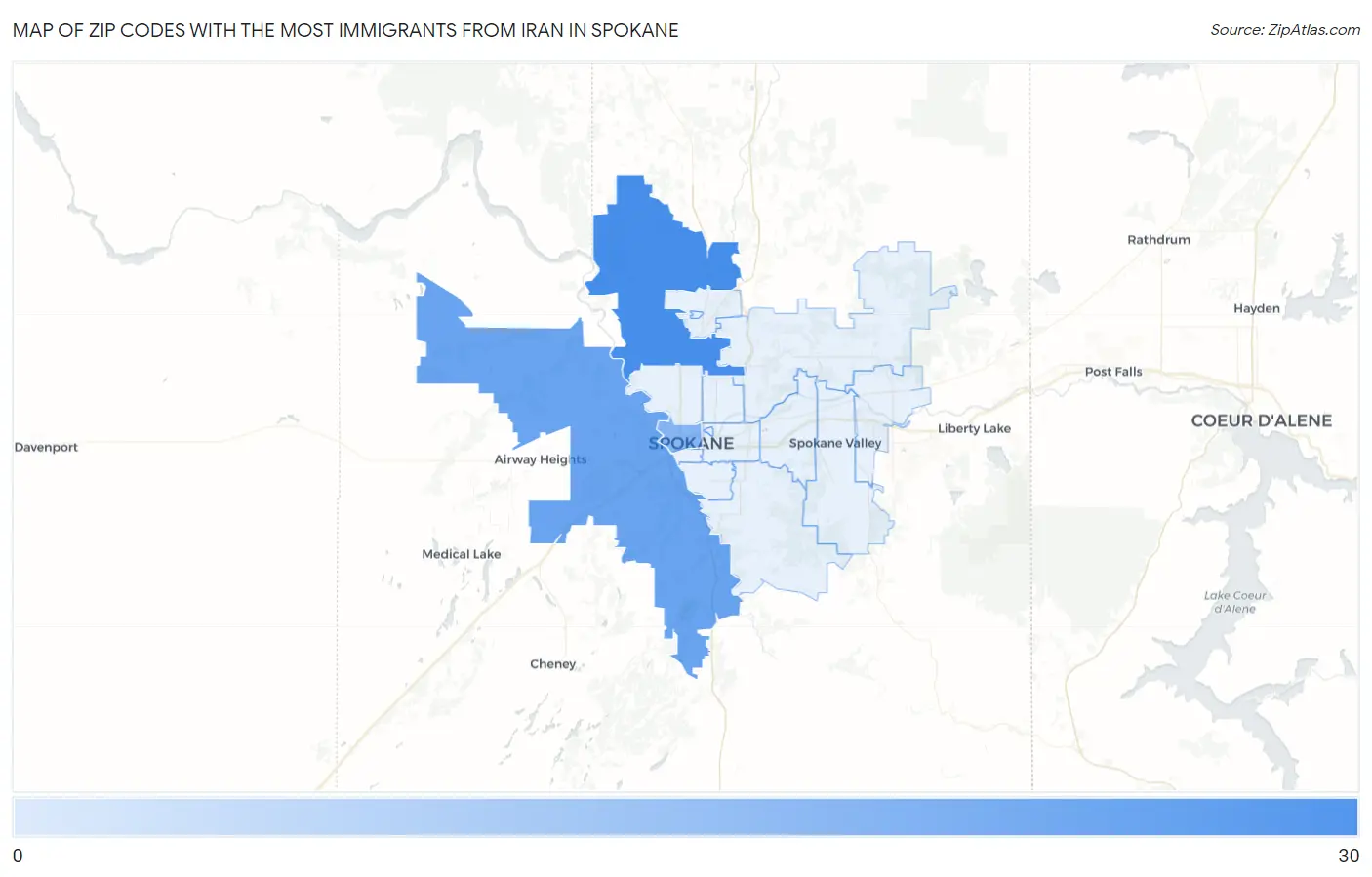 Zip Codes with the Most Immigrants from Iran in Spokane Map