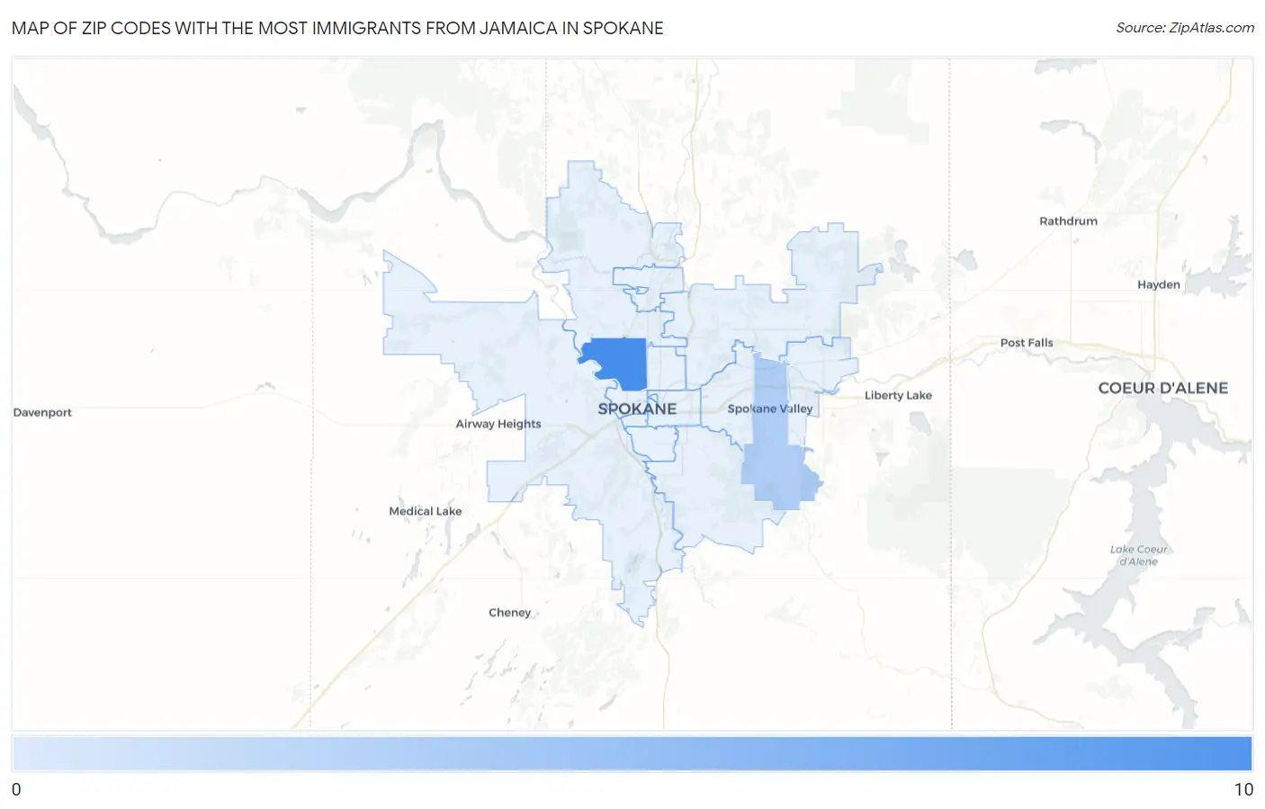 Zip Codes with the Most Immigrants from Jamaica in Spokane Map