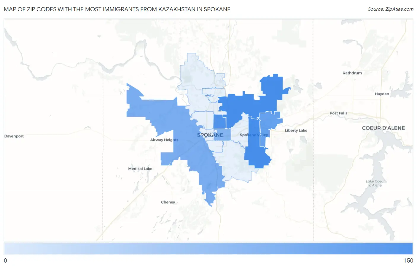 Zip Codes with the Most Immigrants from Kazakhstan in Spokane Map