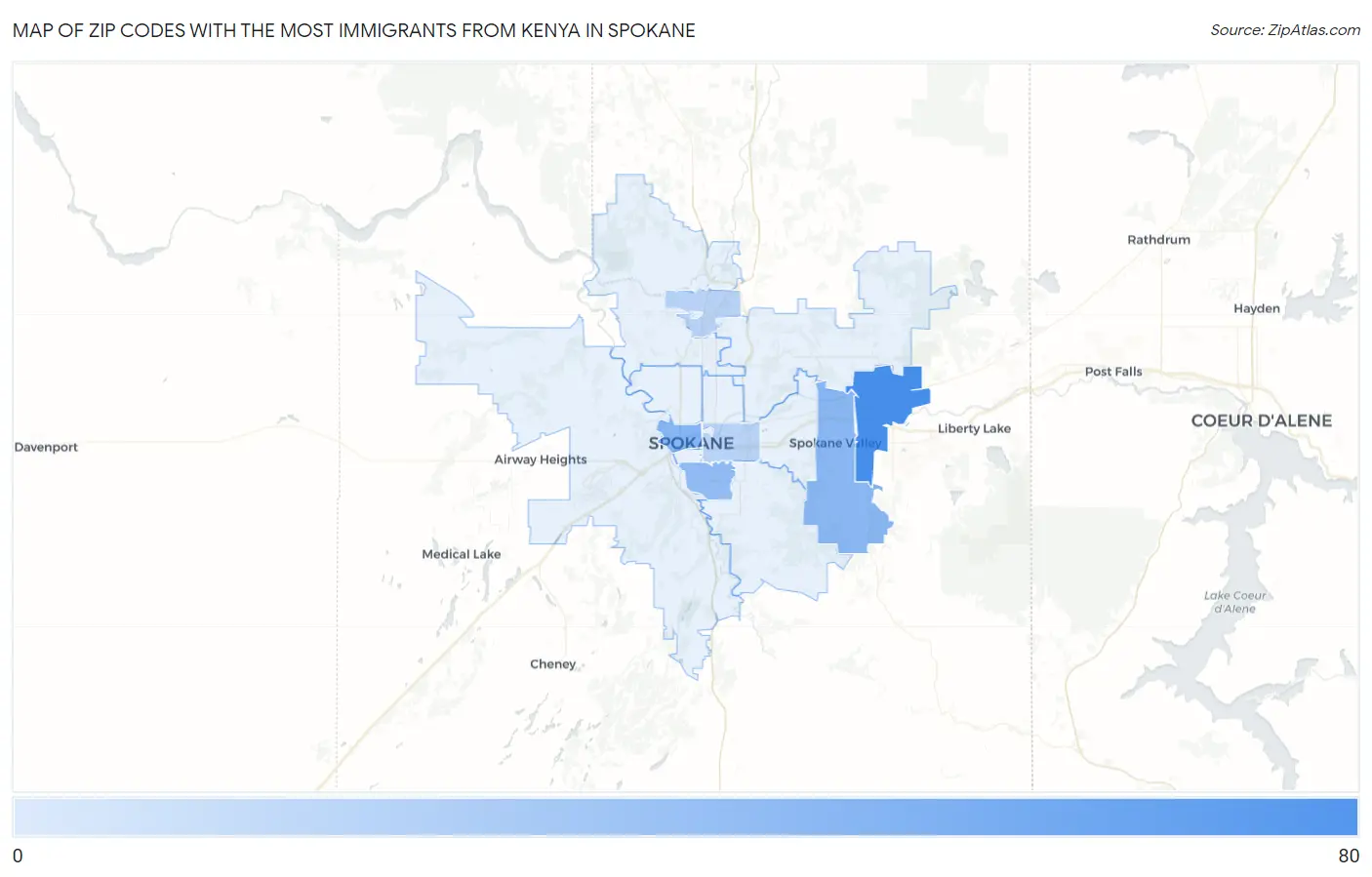 Zip Codes with the Most Immigrants from Kenya in Spokane Map