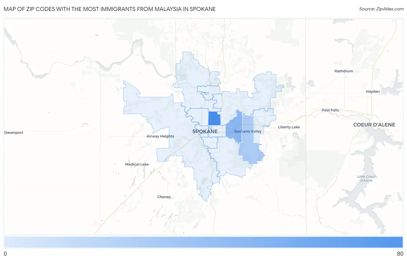 Zip Codes with the Most Immigrants from Malaysia in Spokane Map