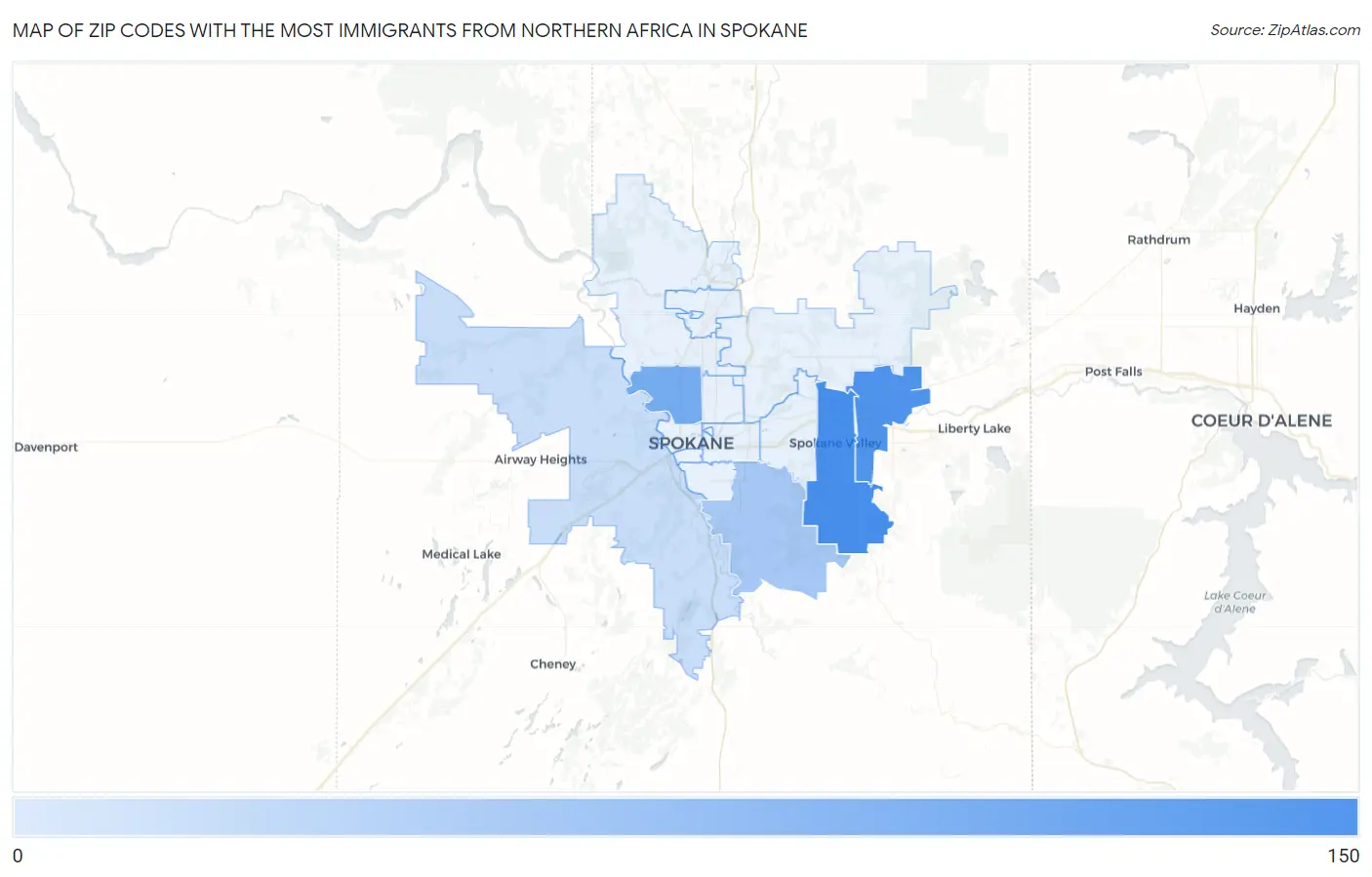 Zip Codes with the Most Immigrants from Northern Africa in Spokane Map